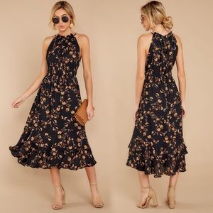 Budding Romance Black Floral Print Maxi Dress size Medium
